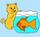 Dibujo Gato y pez pintado por Laura7