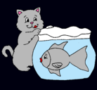 Dibujo Gato y pez pintado por ROSSY