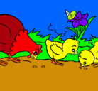 Dibujo Gallina y pollitos pintado por GOMITA
