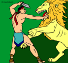 Dibujo Gladiador contra león pintado por danny