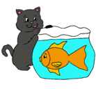 Dibujo Gato y pez pintado por valen