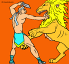 Dibujo Gladiador contra león pintado por ANDY