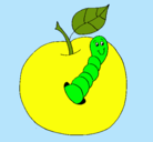 Dibujo Manzana con gusano pintado por luis