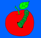 Dibujo Manzana con gusano pintado por mimix