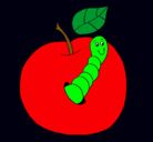 Dibujo Manzana con gusano pintado por k.bu.ysumanzanitajaja