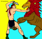 Dibujo Gladiador contra león pintado por troya
