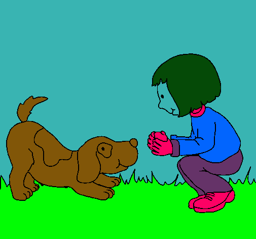 Niña y perro jugando