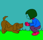Dibujo Niña y perro jugando pintado por Bronny