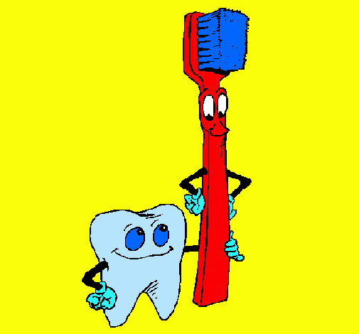 Muela y cepillo de dientes