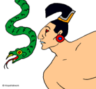 Dibujo Serpiente y guerrero pintado por facundo