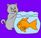 Dibujo Gato y pez pintado por andrea