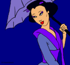 Dibujo Geisha con paraguas pintado por MaiteLoKITA