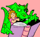 Dibujo Dragón, chica y libro pintado por Lolibel