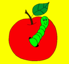 Dibujo Manzana con gusano pintado por santiago