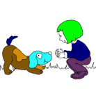 Dibujo Niña y perro jugando pintado por guille