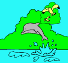 Dibujo Delfín y gaviota pintado por mariafernanda