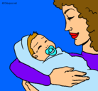 Dibujo Madre con su bebe II pintado por Luzmar