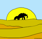 Dibujo Elefante en el amanecer pintado por le