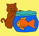 Dibujo Gato y pez pintado por kitych