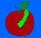 Dibujo Manzana con gusano pintado por nady
