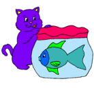 Dibujo Gato y pez pintado por mariajose