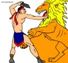 Dibujo Gladiador contra león pintado por jeancarlomontoyacastro