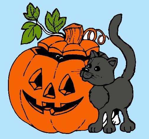 Calabaza y gato