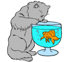 Dibujo Gato mirando al pez pintado por celia