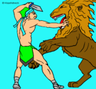 Dibujo Gladiador contra león pintado por angelicarapetti