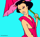 Dibujo Geisha con paraguas pintado por danya