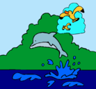 Dibujo Delfín y gaviota pintado por sarai