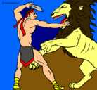 Dibujo Gladiador contra león pintado por Alvaro