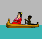 Dibujo Madre e hijo en canoa pintado por verchita