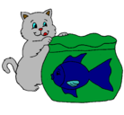 Dibujo Gato y pez pintado por thiago