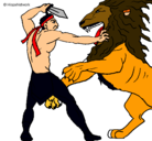 Dibujo Gladiador contra león pintado por dfghxdvx