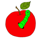 Dibujo Manzana con gusano pintado por gusigusi