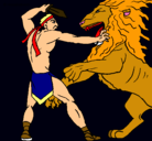 Dibujo Gladiador contra león pintado por beto