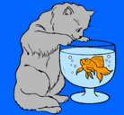 Dibujo Gato mirando al pez pintado por chantal