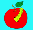 Dibujo Manzana con gusano pintado por andrea