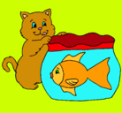 Dibujo Gato y pez pintado por belenleilani