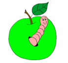 Dibujo Manzana con gusano pintado por tabyto