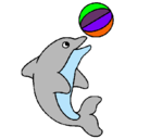 Dibujo Delfín jugando con una pelota pintado por chiquito