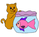 Dibujo Gato y pez pintado por romina