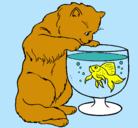 Dibujo Gato mirando al pez pintado por martina