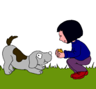 Dibujo Niña y perro jugando pintado por doraexploradora