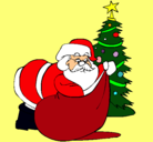 Dibujo Papa Noel repartiendo regalos pintado por lucia