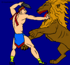 Dibujo Gladiador contra león pintado por alexisrios