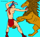 Dibujo Gladiador contra león pintado por priscila