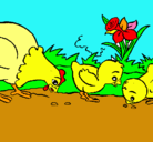 Dibujo Gallina y pollitos pintado por mini