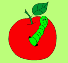 Dibujo Manzana con gusano pintado por ooooo